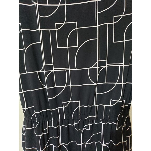 Jones New York, black and white, geometric print, dress with pockets, size 16 - Picture 2 of 8